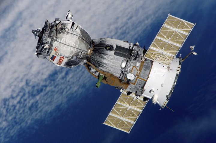 Soyuz spacecraft in orbit above Earth